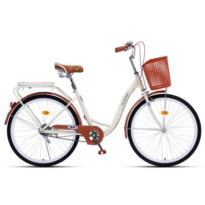 China Popular Hot Selling Ladies Single Speed ​​City Bicycle Retro High Carbon Steel Bike With Backrest 24 26 Inch City Bike For Man And Women for sale