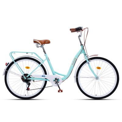 China Popular Cheap City Bike Lady 7 Speed ​​High Carbon Steel City Bicycle With 24 Backrest Retro 26 Inch City Bike For Women for sale