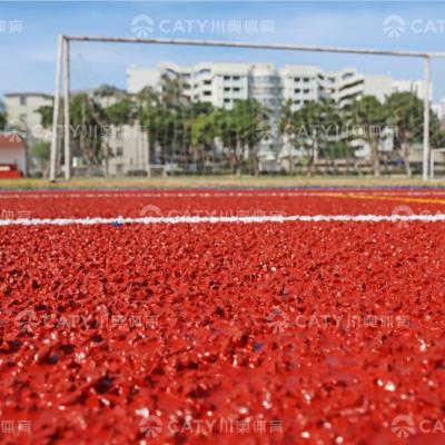 China 13 mm IAAF goedgekeurde automatische installatie Spay coated Esp semi-prefabricated rubber running track Te koop