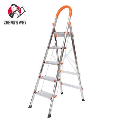 China Hot Sale 5 Step Folding Ladders Indoor Steel Step Ladder Stool Anti-silp for sale