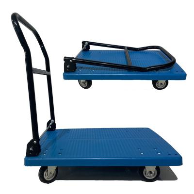 China Mobile Warehouse Plastic Foldable Flatbed Truck Cart Cart Push Flatbed Cart With Silent Wheel for sale