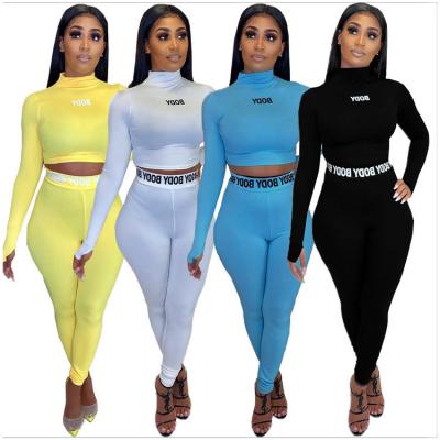 China YG21111 Hot Sale Breathable Shape High Waist Yoga Pants Print Slim Long Sleeve Crop Women Set Two Piece Fitness Top for sale