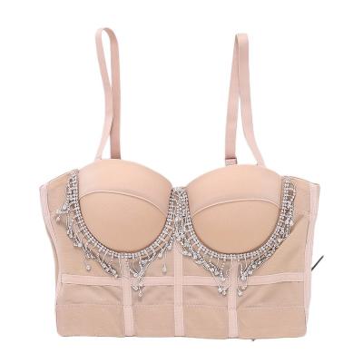 China Ring Shaping Thin Nude MIni Off Shoulder Tube Crop Steel Tops Solid Color Tassel Chain T899 Diamond Shinny Belly Dance Sexy for sale