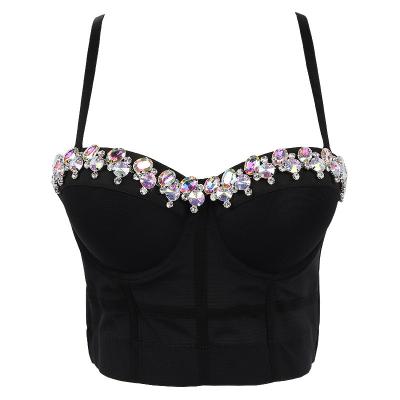 China New Diamond Beaded Body Women Thick Cowgirl Crop Top Breathable Training Top Bright Sexy Corset Short Tube Brown T925 for sale