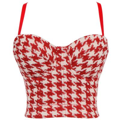 China Pretty Summer Breathable Design T928 Spring Plaid Vest Girl Wool Club Wear 2021 Stylish Custom Logo Plan Crop Tops For Women Sexy Bodycon for sale