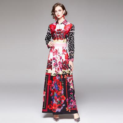 China New Women's Fashionable Plus Size T699 High Waist Slimming Set Printing Spring Autumn Vestidos Clothes Casual Enening Dresses for sale