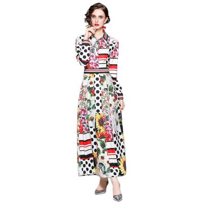 China T701 New Fashionable Size Women's Slim Printing Slim Long Sleeve Vestidos Elegant Club Clothes Maxi Dresses for sale