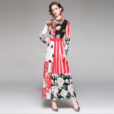 China T702 viable plus size Korean sexy new fashion high waist women slimming printing spring Autumn Vestidos Clothes Casual Maxi dresses for sale