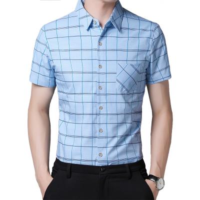 China Wholesale Summer Stylish Mens Breathable Shirts Stretch Plaid Mens Clothing Shirts Fashion Boxy Mens Tops for sale