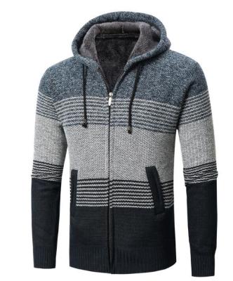 China New Arrival Breathable Autumn Winter Hooded Sweater Long Sleeve Stripe Zipper Knitted Men Jacket Cardigan for sale