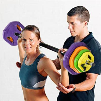 China Universal Rubber Coated Powerlifting Body Pump Weights Dumbbell Barbell Aerobic Colorful Set for sale