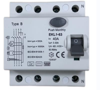 China EKL1-63 RCCB Circuit Breaker RCD Type B AC 30mA DC 6mA For Wallbox for sale