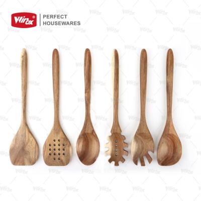 China Sustainable Customizable Kitchen Accessories Food Grade Cookware Utensil Set Cooking Tools 6pcs Acacia Wood Kitchen Tool for sale