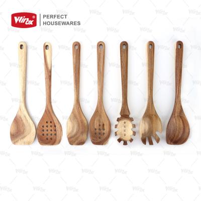 China Sustainable Kitchen Accessories Kitchen Tools Cookware Food Grade Cookware 7pcs Acacia Wood Kitchen Tool for sale