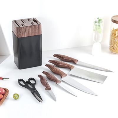 China Viable Wholesale Professional High Carbon 3CR13 Stainless Steel Kitchen Tool 6 Pieces Kitchen Knife Set With Wooden Knife Block for sale