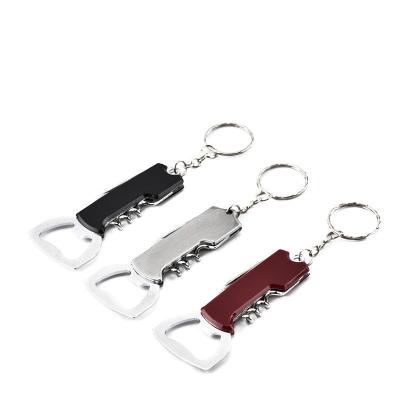 China Promotion Gift 3 in 1 Multifunctional Wine Beer Opener Key Chain Stainless Steel Bottle Opener with Knife for sale