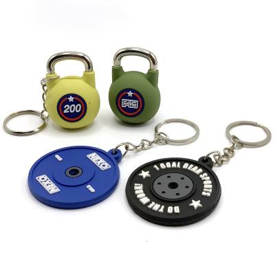 China Wholesale custom PVC double sided rubber barbell logo promotion gift factory OEM 2d fitness dumbbell key chain for sale