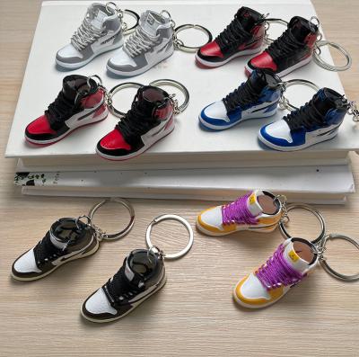 China Popular Wholesale SB OUCH AJ1 3D Basketball Mini Sneakers Keychain Co-Branded Patterns Shoes Bag PVC Pendant Carabiner Keychains for sale