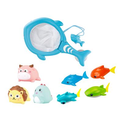 China Bath Toy Funny 8pcs Playing Water Crochet Animal Hot Selling Shark Fishing Baby Bath Toys for sale