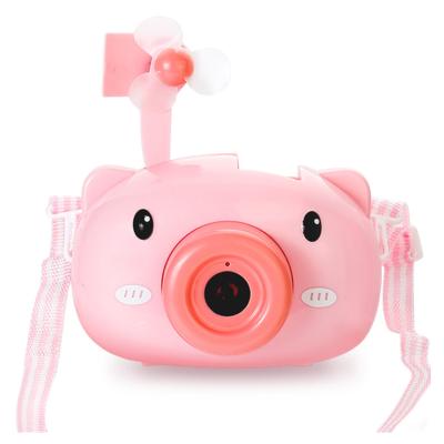 China Cute Pink Plastic Summer Pig Fan Camera Bubble Toys For Kids With Music Light for sale