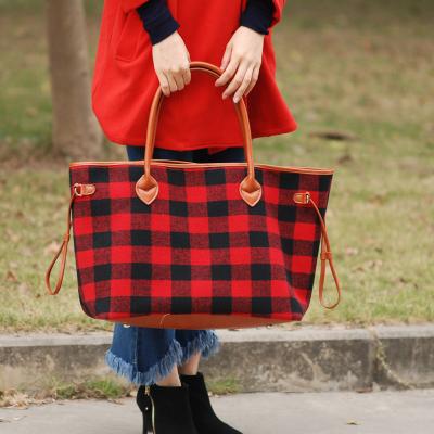 China Free Ship Wholesale Plaid Tote Buffalo Red Check Handbag With PU Handle And Magnetic Snap Closure DOM117-377 for sale