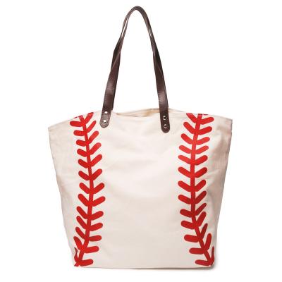 China High Quality RTS Women's Baseball Tote Bag Softball Canvas Women's Red Stitching Tote Handbag DOM-102281 for sale