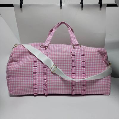 China Fashion Monogram Pink Canvas Travel Ruffle Duffel Bag Wholesale Weekended Overnight Duffel Bag For Women DOM-1021956 for sale