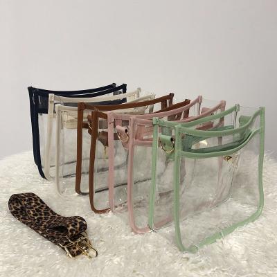 China Clear PVC Boat Strap PVC Tote Bag With Zipper Closure Cross - Body Messenger Make Up Cosmetic Bags Purse Bag for sale