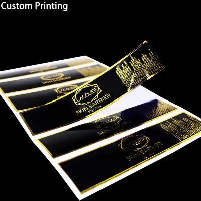 China Hot Stamping Private Label Concealer Label PVC Jewelry Price Label Waterproof Black Gold Foil Custom Logos Waterproof Liquid Printing for sale