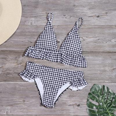 China 2021 breathable European and American plaid bikini ruffle swimsuit for sale