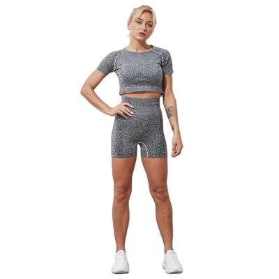 China Breathable Custom Design High Quality Fitness 2pc Seamless Seamless Women Suit Short Sleeve for sale