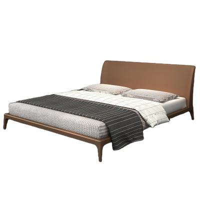 China Wholesale Modern Home Bedroom Furniture Simple Design King Size Leather Wood Double Beds Wooden Frame for sale