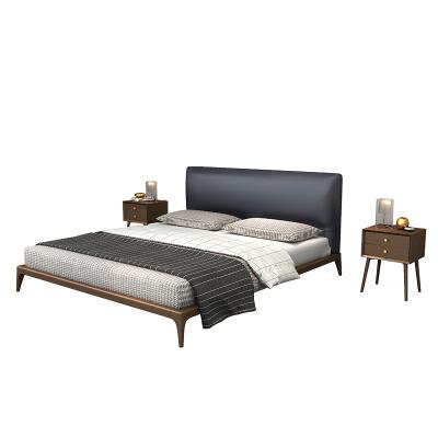 China Modern European Nordic Designs Gray Leather Solid Wood Bed Double Frame Teak Wood Bed Designs Kids Bed for sale