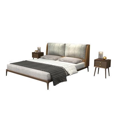 China Latest Designs King Size Solid Wood Modern Bed Frame Soft Comfortable Cotton Wood Bed Set For Bedroom With Side Table for sale