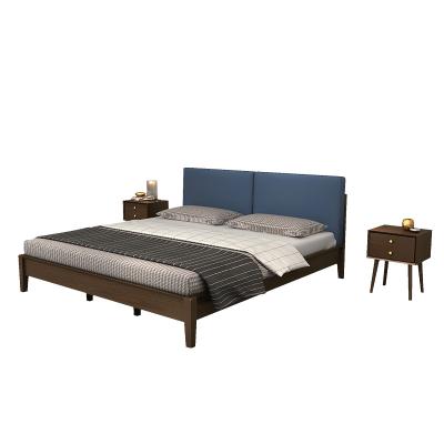 China Modern Kids Customized OEM Blue Color Cotton Terry Soft King Size Wood Frame Bedroom Furniture Bed for sale