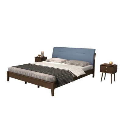 China Modern Rustic Solid Wood Blue Cozy Bed Base Sky Color Sponge King Size Bedroom Bed Set With Side Table for sale