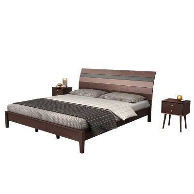 China King Size Simple Modern Wood Carving Designs Solid Wood Frame Bedroom Bed Furniture Rubber Set for sale