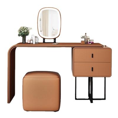 China Nordic White Corner Storage Furniture Vanity Makeup Mirrored Dressing Table With Lighted Mirror And Stool for sale