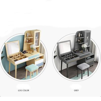 China Modern European Design Storage Makeup Table Bedroom Mirror Furniture Solid Wood Nordic Dressing Table for sale