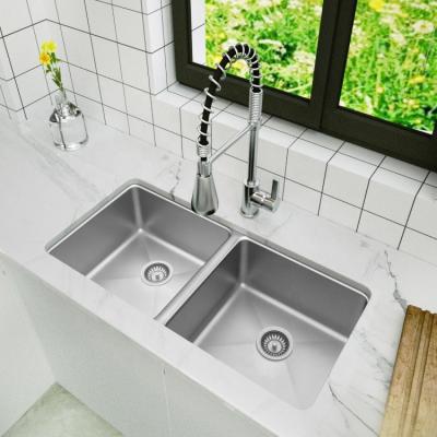 China Without Faucet 32 Inch R15 Wholesale 304 Kitchen Sink 50/50 Stainless Steel Kitchen Double Bowl Sinks for sale