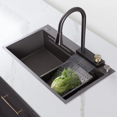 China Without Faucet Nano Step Kitchen Sink Stainless Steel Handmade Above Mount Waterfall Faucet Kitchen Sinks for sale