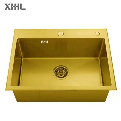 China Without Faucet Luxury Single Bowl Gold Stainless Steel Topmount Handmade Kitchen Sink for sale