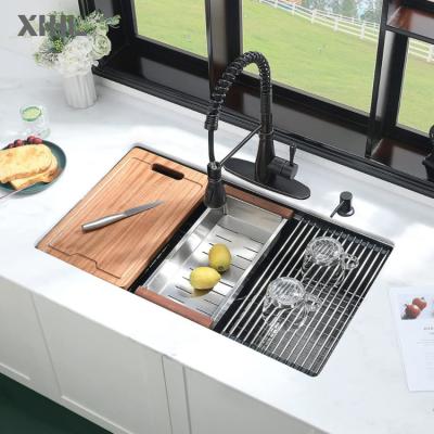 China Without Faucet Steel Nano Sink Single Bowl Ledge Workstation Basin Black Undermount Workstation Kitchen Sink for sale