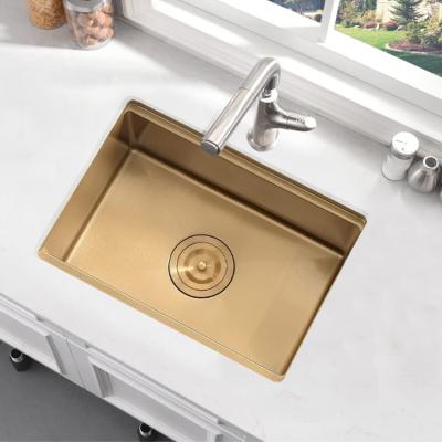 China Without Faucet 14x19 Inch Small Wet Bar Undermount Sink Deep Single Bowl Gold Kitchen Sink with accessories for sale