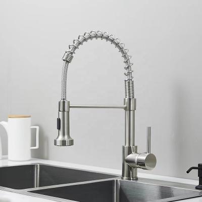 China Pull Out Spray Single Handle Spring Kitchen Faucet with Pull Down Sprayer Stainless Steel Faucets for Kitchen Sinks for sale