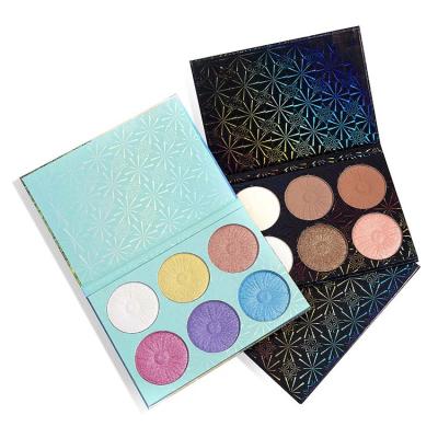 China Private Label Waterproof High Pigmented Professional Pressed Shimmer Shimmer 6 Color Highlighter Palette for sale