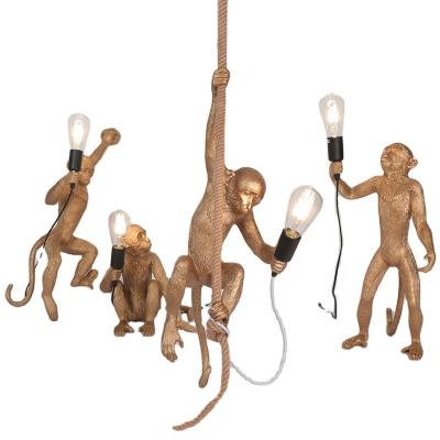 China Dropshipping Industrial Nordic Gold Monkey Hanging Lamp LED Table Lamps Desk Lamp Black Animal Hanging Hemp Rope Attic Table Lights for sale