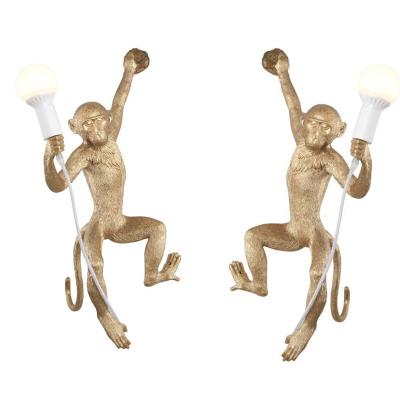 China Black White Gold Monkey Wall Lamp Modern Resin Right Left Side Light for Bedroom Retro LED Wall Lamp Lights Twins Wall Lamp for sale