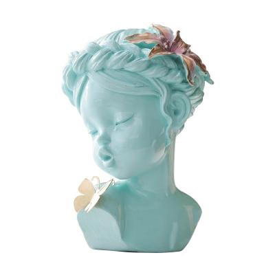 China Contemporary Modern Soft Luxury Home Decor Ornaments Cute Resin Figure Sculpture Resin Butterfly Bridesmaid Bust Head Statue for sale