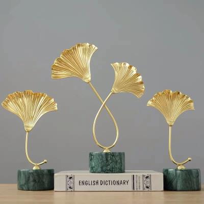 China Real bronze metal ginkgo leaf home decor accessory with marble base 24-34Hcm for sale